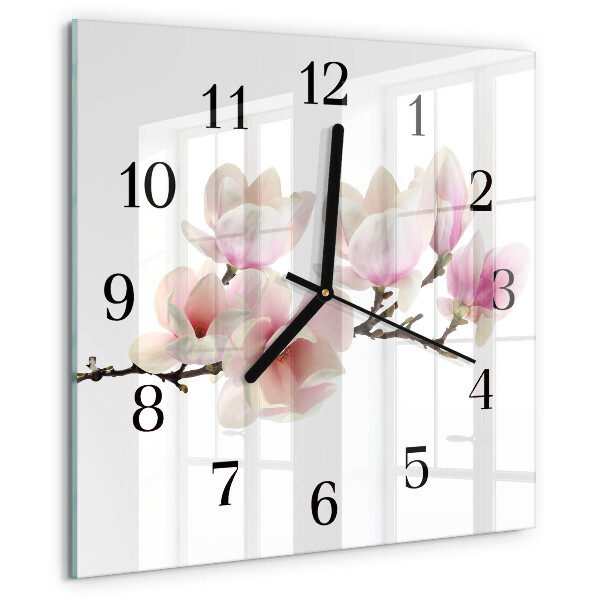 Vierkante glazen wandklok Magnolia