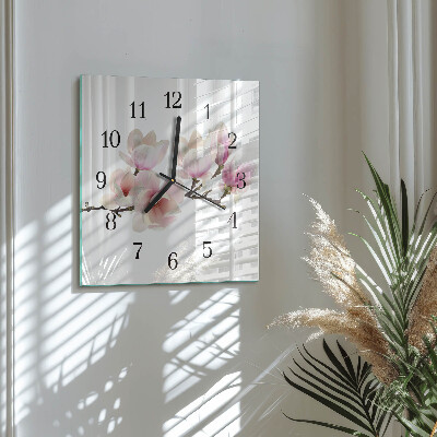 Vierkante glazen wandklok Magnolia