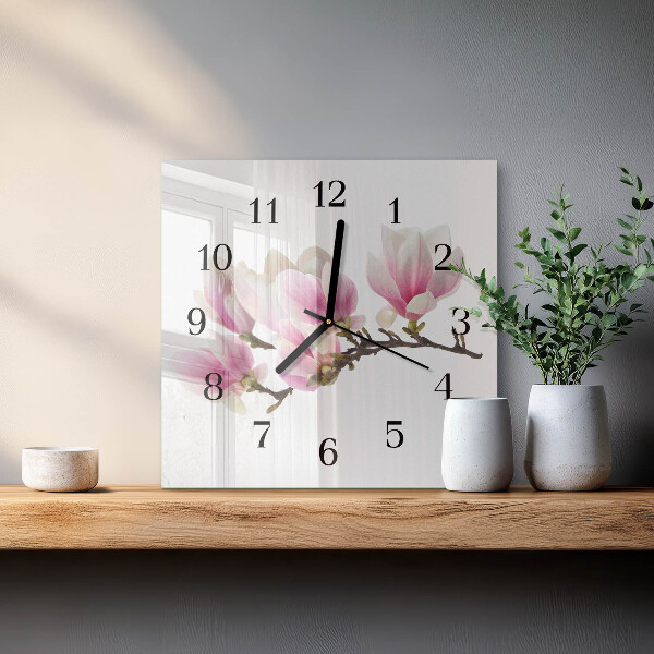 Vierkante glazen wandklok Magnolia