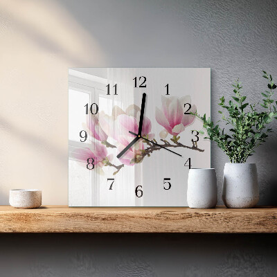 Vierkante glazen wandklok Magnolia