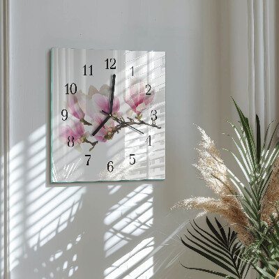 Vierkante glazen wandklok Magnolia