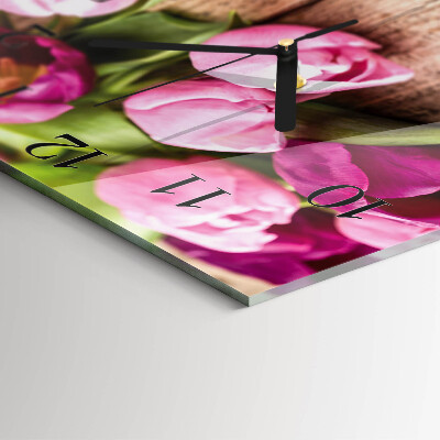 Vierkante glazen wandklok Tulpen