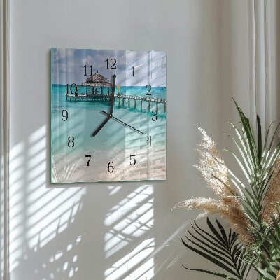 Vierkante glazen wandklok Strand