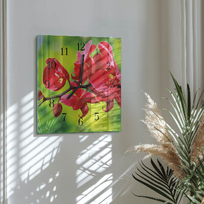 Vierkante glazen wandklok Orchidee