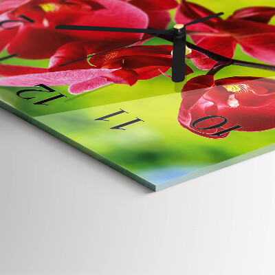 Vierkante glazen wandklok Orchidee