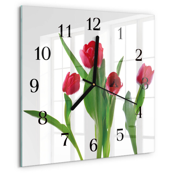 Vierkante glazen wandklok Tulpen