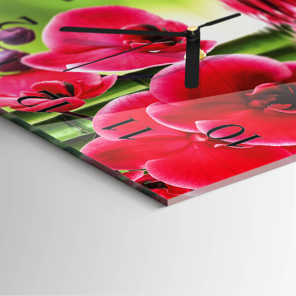 Vierkante glazen wandklok Orchidee