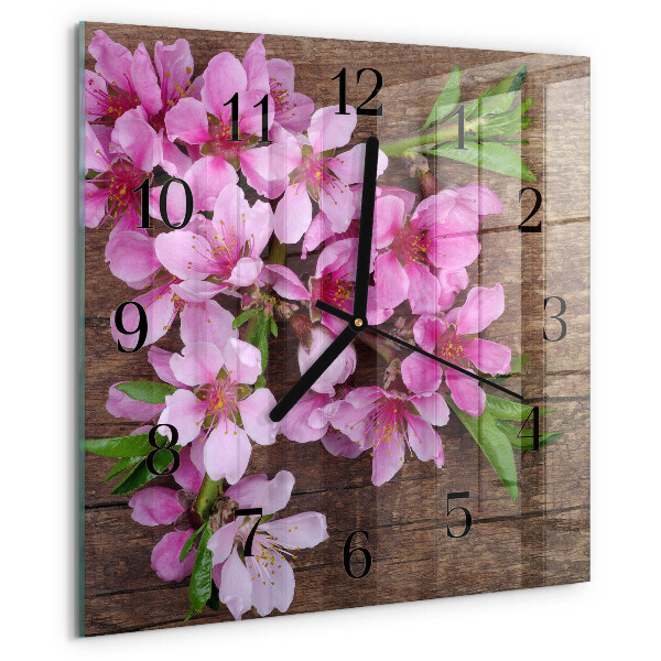 Vierkante glazen wandklok Bloemen