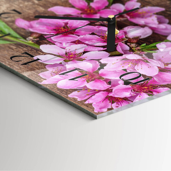 Vierkante glazen wandklok Bloemen