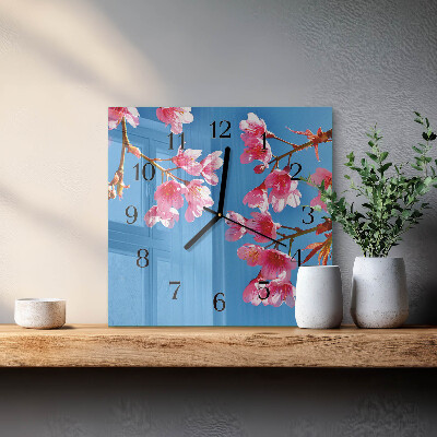 Vierkante glazen wandklok Bloemen