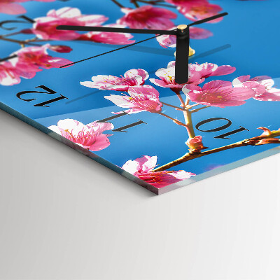 Vierkante glazen wandklok Bloemen