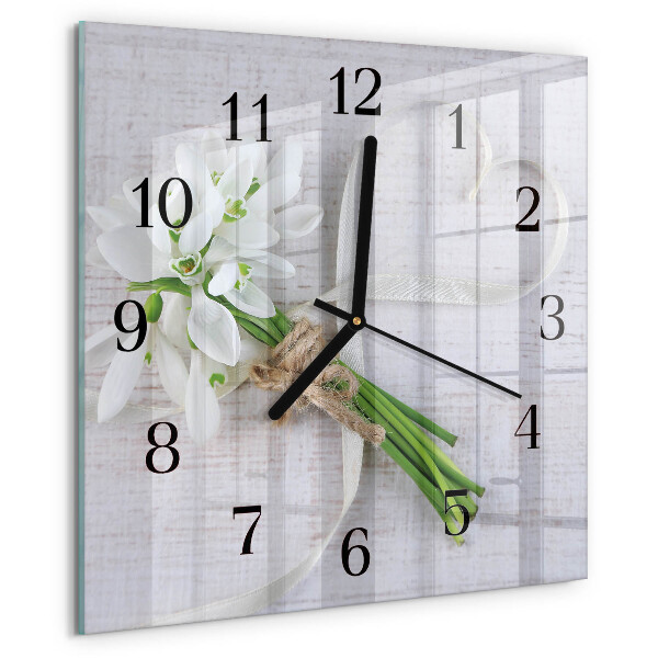 Vierkante glazen wandklok Boeket bloemen