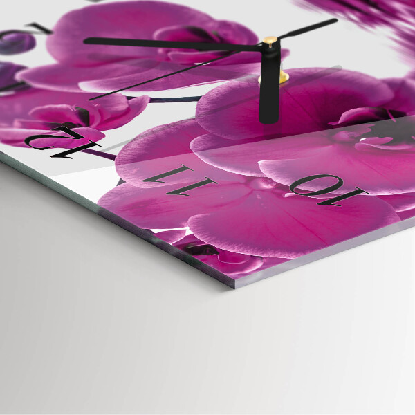 Vierkante glazen wandklok Orchidee