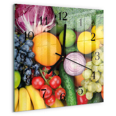 Vierkante glazen wandklok Fruit en groenten