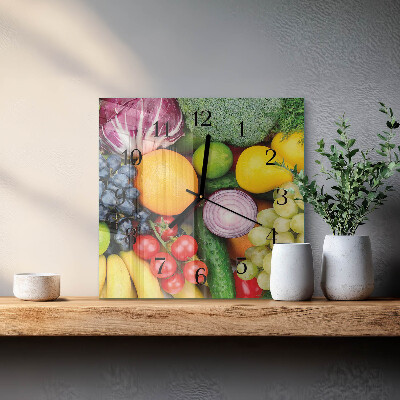 Vierkante glazen wandklok Fruit en groenten