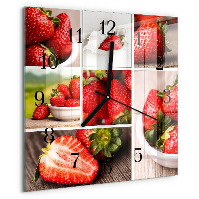 Vierkante glazen wandklok Aardbeien