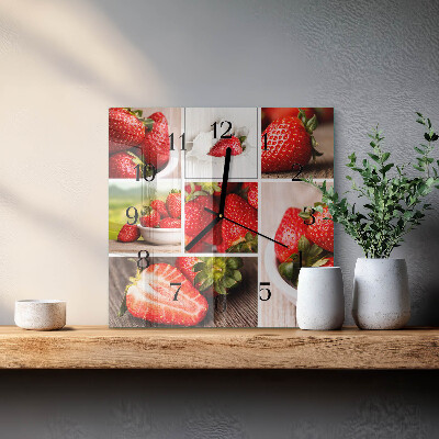 Vierkante glazen wandklok Aardbeien
