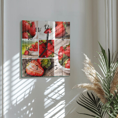 Vierkante glazen wandklok Aardbeien