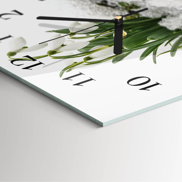 Vierkante glazen wandklok Sneeuwklokje