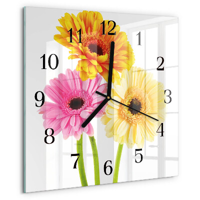 Vierkante glazen wandklok Bloemen