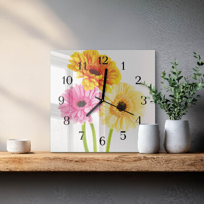 Vierkante glazen wandklok Bloemen
