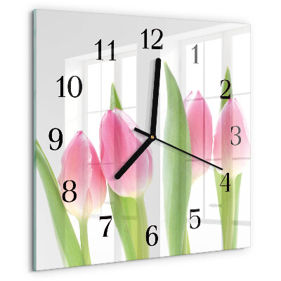 Vierkante glazen wandklok Tulpen