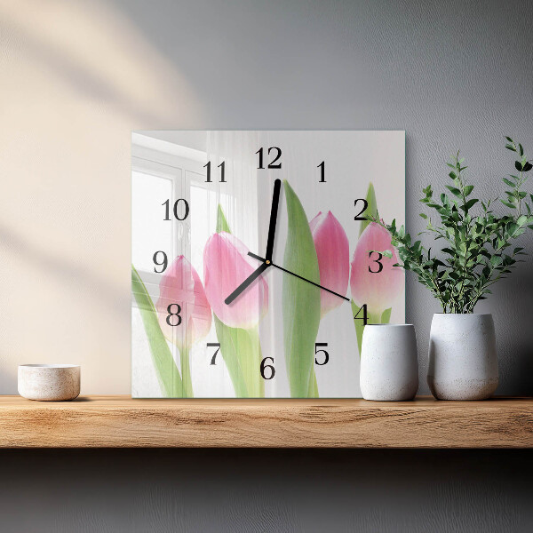 Vierkante glazen wandklok Tulpen