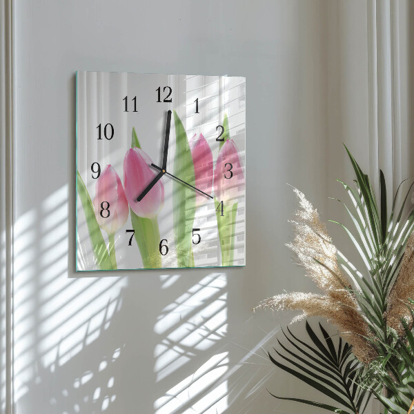 Vierkante glazen wandklok Tulpen