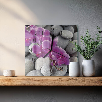 Vierkante glazen wandklok Orchideeënstenen