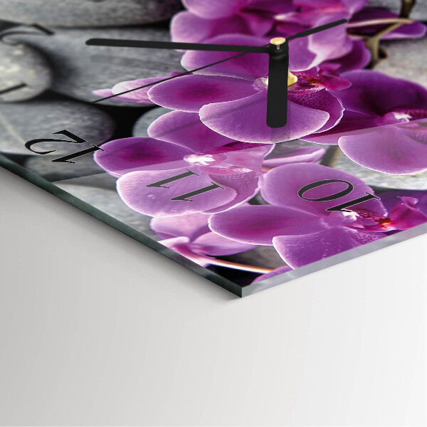 Vierkante glazen wandklok Orchideeënstenen