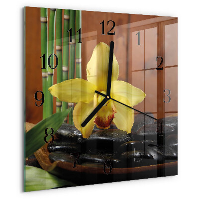 Vierkante glazen wandklok Bamboe-orchidee
