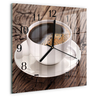 Vierkante glazen wandklok Koffie