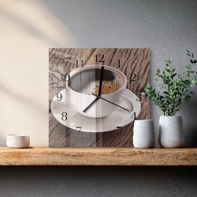 Vierkante glazen wandklok Koffie