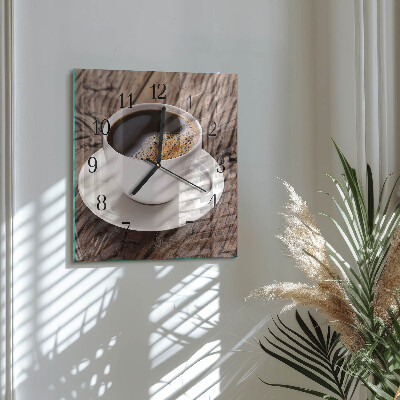 Vierkante glazen wandklok Koffie