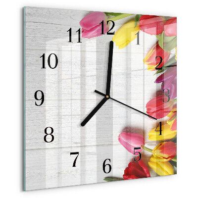 Vierkante glazen wandklok Tulpen