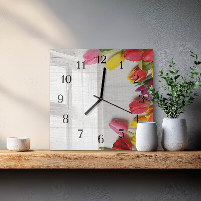Vierkante glazen wandklok Tulpen
