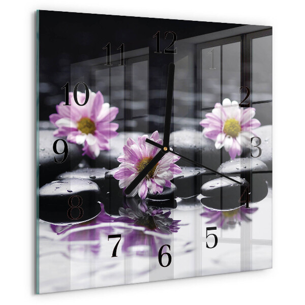 Vierkante glazen wandklok Bloemen