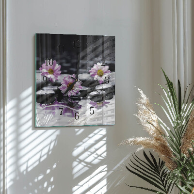 Vierkante glazen wandklok Bloemen