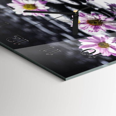Vierkante glazen wandklok Bloemen