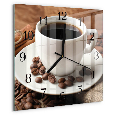 Vierkante glazen wandklok Koffie