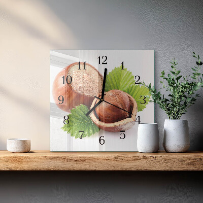 Vierkante glazen wandklok Hazelnoten