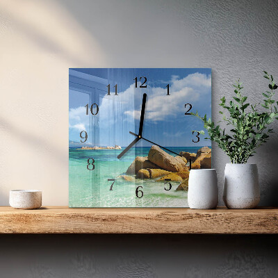 Vierkante glazen wandklok Zee