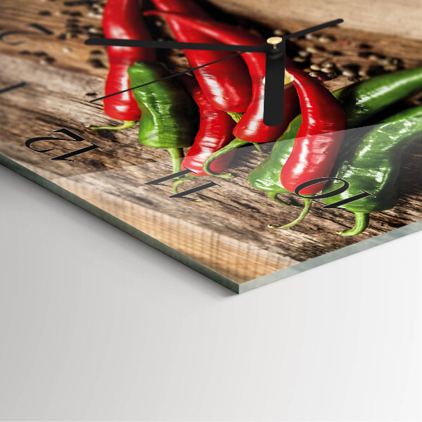 Vierkante glazen wandklok Chilipepers