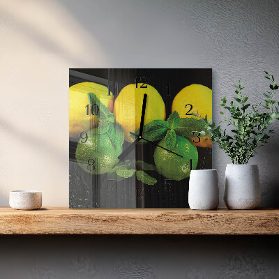 Vierkante glazen wandklok Citroenen