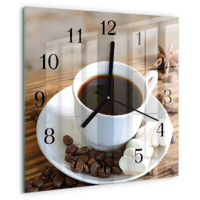 Vierkante glazen wandklok Koffie