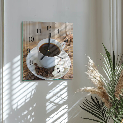 Vierkante glazen wandklok Koffie