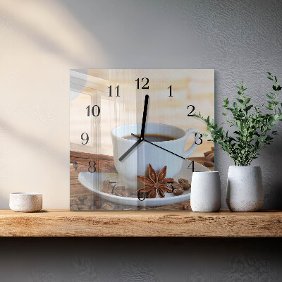 Vierkante glazen wandklok Koffie