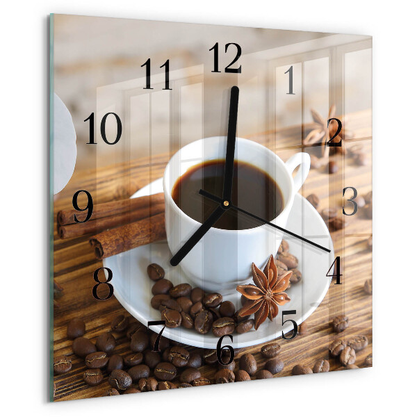 Vierkante glazen wandklok Koffie