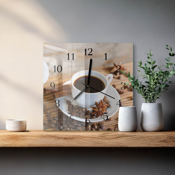 Vierkante glazen wandklok Koffie