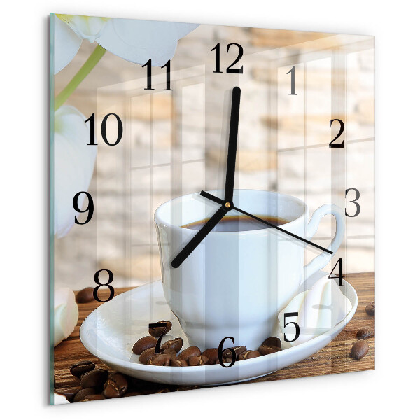 Vierkante glazen wandklok Koffie